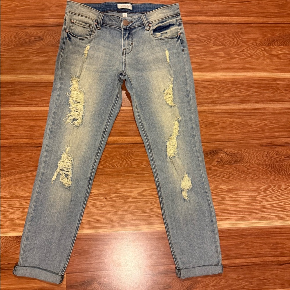 Sun & Shadow Light Blue Distressed Boyfriend Jeans